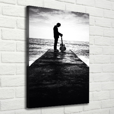 Verticaal canvasschilderij Gitarist op de pier
