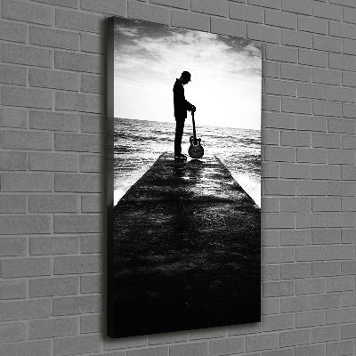 Verticaal canvasschilderij Gitarist op de pier