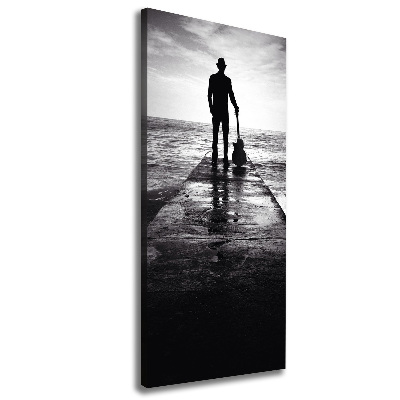 Verticaal schilderij op canvas Gitarist op de pier