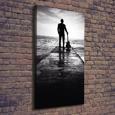 Verticaal schilderij op canvas Gitarist op de pier