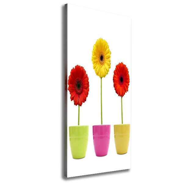 Verticaal schilderij op canvas Kleurrijke gerbera's