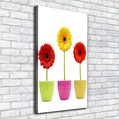 Verticaal schilderij op canvas Kleurrijke gerbera's
