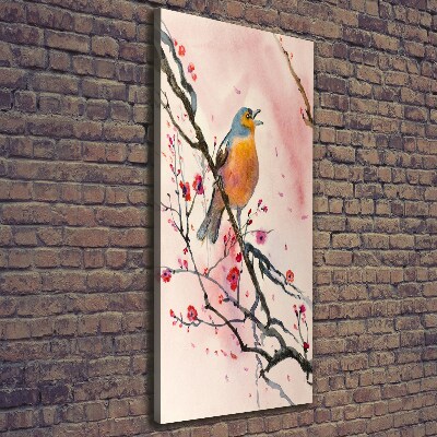 Verticaal canvasschilderij Een vogel op een tak