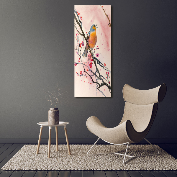 Verticaal canvasschilderij Een vogel op een tak