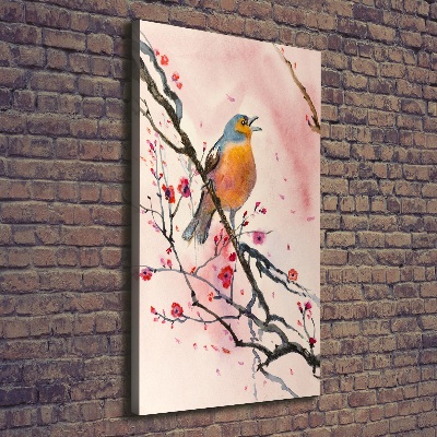 Verticaal canvasschilderij Een vogel op een tak