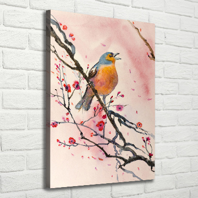 Verticaal canvasschilderij Een vogel op een tak