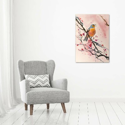 Verticaal canvasschilderij Een vogel op een tak