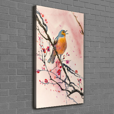 Verticaal canvasschilderij Een vogel op een tak