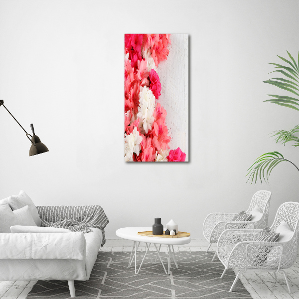 Verticaal schilderij op canvas Bloemen op hout