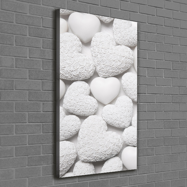 Verticaal schilderij op canvas Witte hartachtergrond