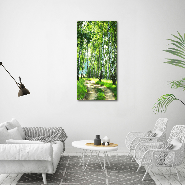 Verticaal schilderij op canvas Berkenbos