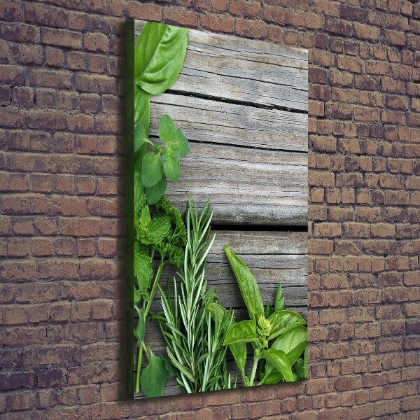 Verticaal canvasschilderij Kruiden op hout