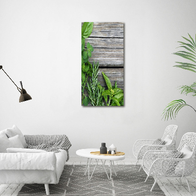 Verticaal canvasschilderij Kruiden op hout