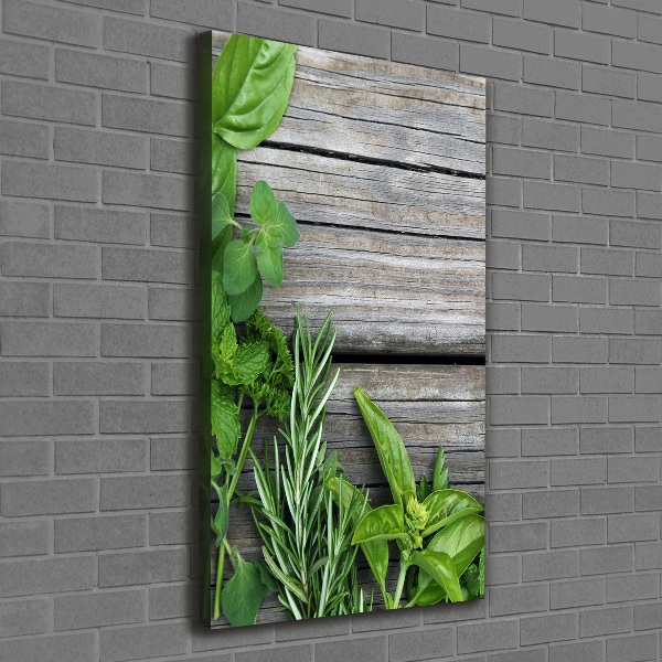 Verticaal canvasschilderij Kruiden op hout