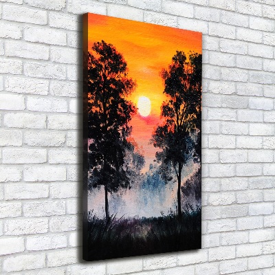 Verticaal canvasschilderij Zonsondergangbos