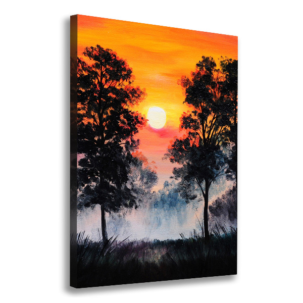 Verticaal canvasschilderij Zonsondergangbos
