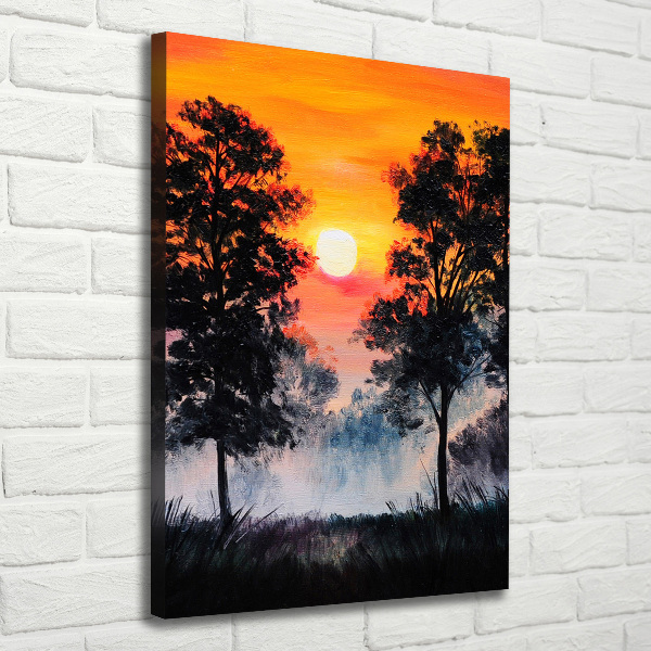 Verticaal canvasschilderij Zonsondergangbos