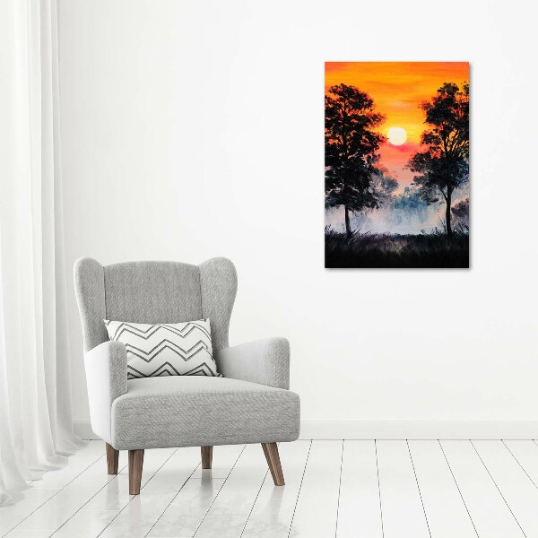 Verticaal canvasschilderij Zonsondergangbos
