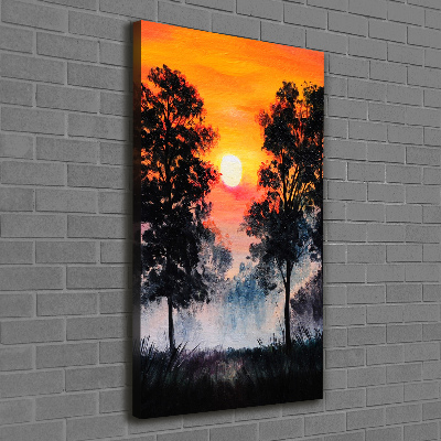 Verticaal canvasschilderij Zonsondergangbos