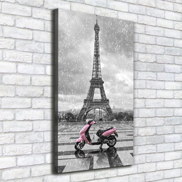 Verticaal schilderij op canvas Eiffeltoren scooter