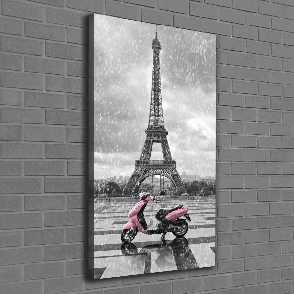 Verticaal schilderij op canvas Eiffeltoren scooter