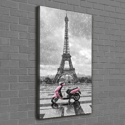Verticaal schilderij op canvas Eiffeltoren scooter
