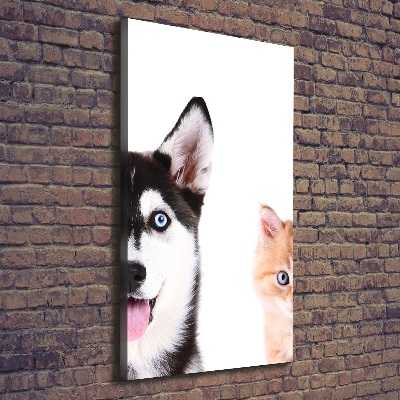 Verticaal canvasschilderij Hond en kat