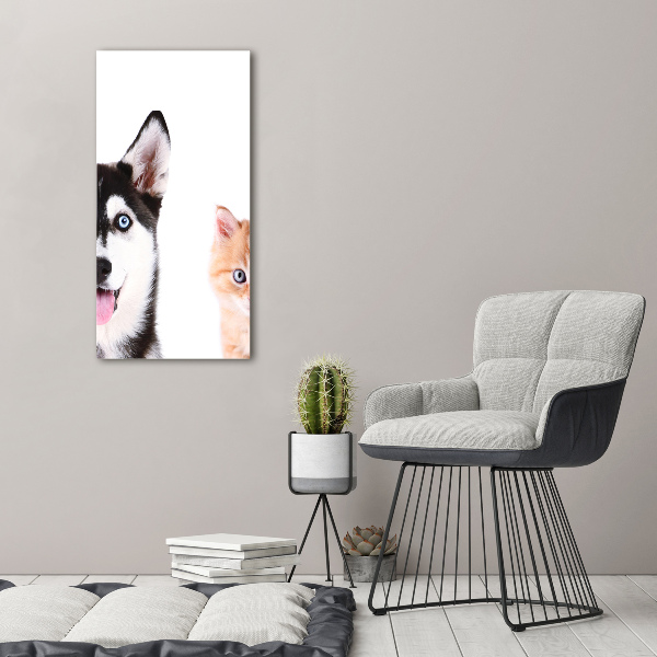 Verticaal canvasschilderij Hond en kat