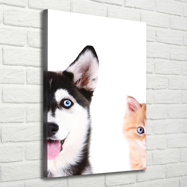 Verticaal canvasschilderij Hond en kat