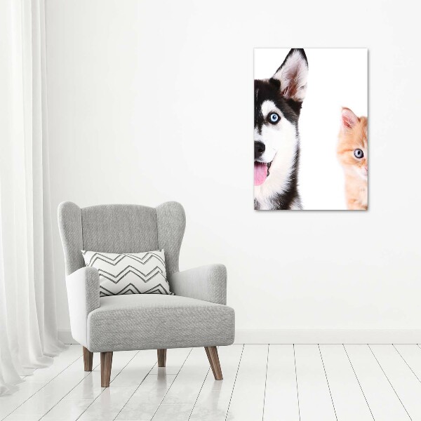 Verticaal canvasschilderij Hond en kat