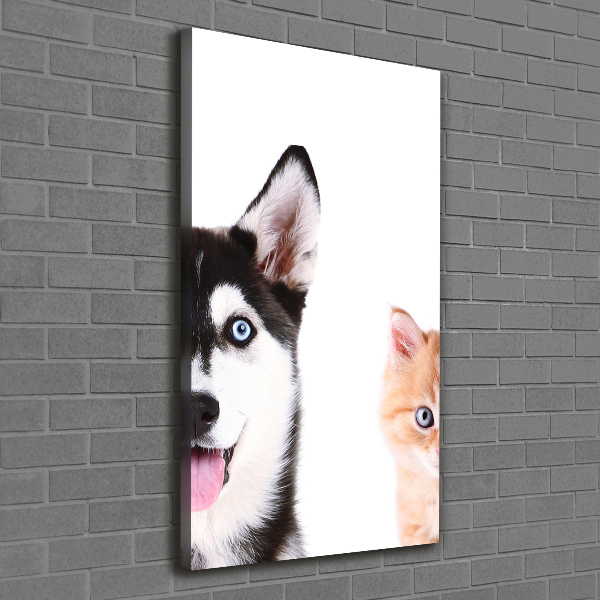 Verticaal canvasschilderij Hond en kat