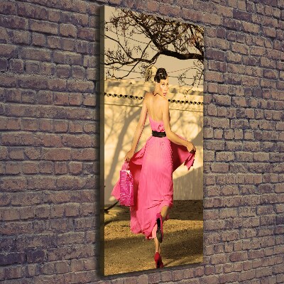 Verticaal canvasschilderij Vrouw in roze