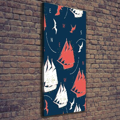 Verticaal schilderij op canvas Schepen zeevogels