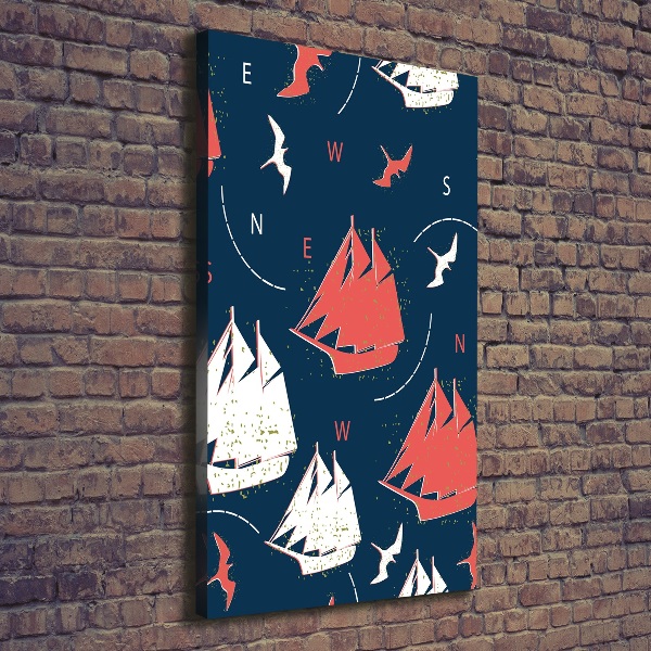 Verticaal schilderij op canvas Schepen zeevogels