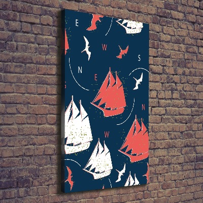 Verticaal schilderij op canvas Schepen zeevogels