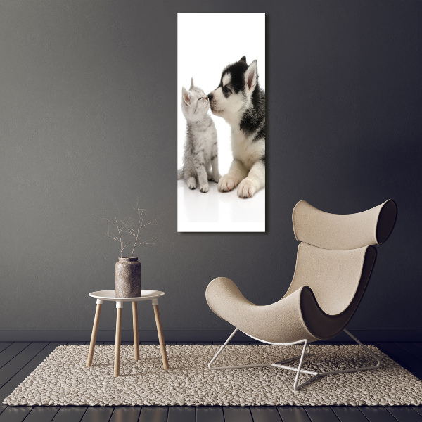 Verticaal schilderij op canvas Hond en kat