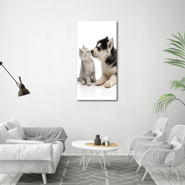 Verticaal schilderij op canvas Hond en kat