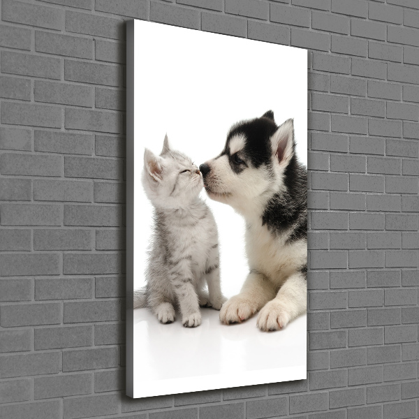 Verticaal schilderij op canvas Hond en kat