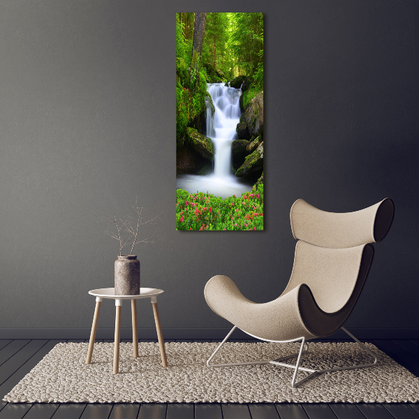 Verticaal canvasschilderij Waterval in het bos