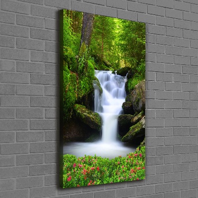 Verticaal canvasschilderij Waterval in het bos