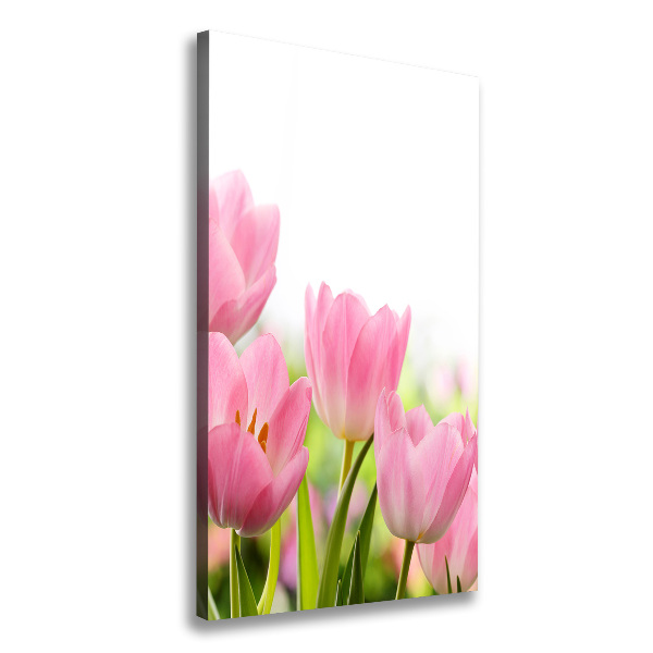 Verticaal schilderij op canvas Roze tulpen