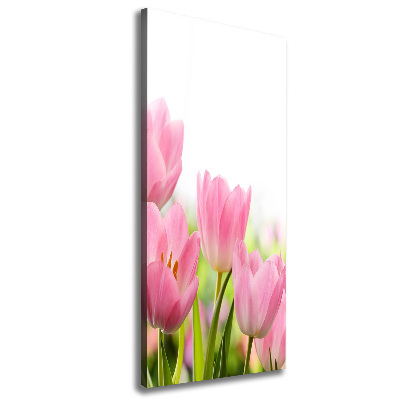 Verticaal schilderij op canvas Roze tulpen