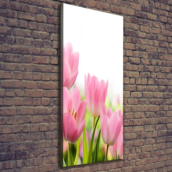 Verticaal schilderij op canvas Roze tulpen