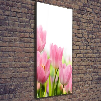 Verticaal schilderij op canvas Roze tulpen