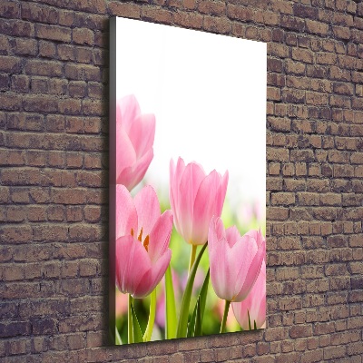 Verticaal schilderij op canvas Roze tulpen