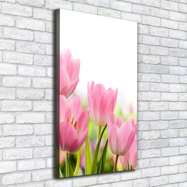 Verticaal schilderij op canvas Roze tulpen