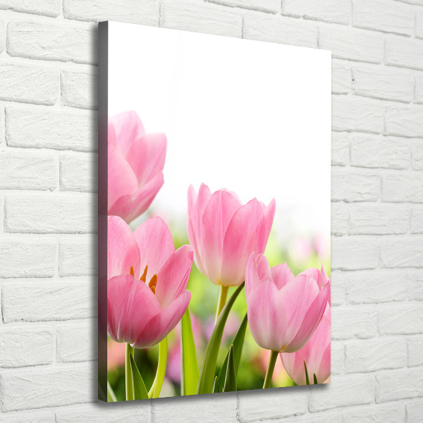 Verticaal schilderij op canvas Roze tulpen