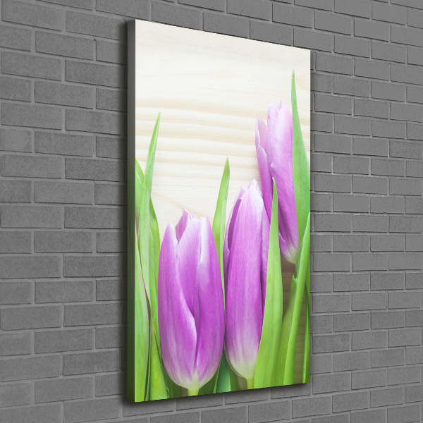 Verticale foto op canvas Paarse tulpen