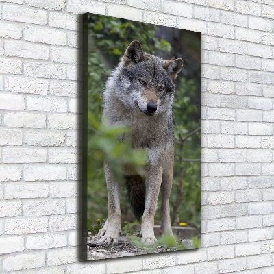 Verticaal canvasschilderij Wolf in het bos