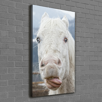 Verticaal schilderij op canvas Gek wit paard